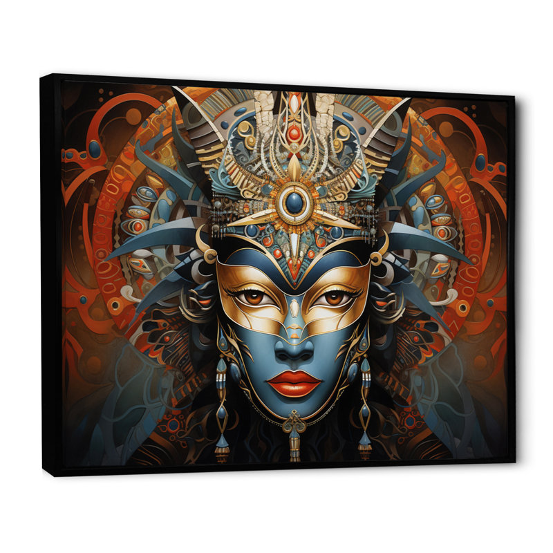 Art africain masqué, splendeur sur toile, Cadre flottant noir, H 34 po x l 44 po x P 1,5 po