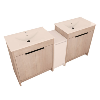 Meuble-lavabo autoportant de 72 pouces avec lavabo en céramique et armoires de rangement, porte à fermeture douce