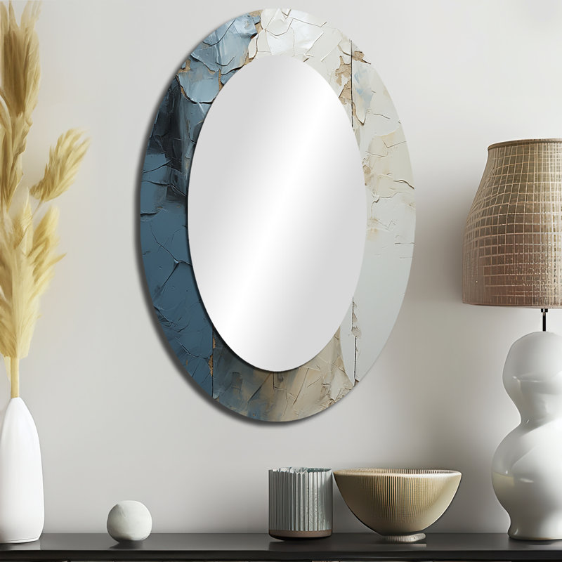 Gold And Blue Woman Meditation Portrait I - Beige Oval Wall Mirror Decor, 36" x 24"