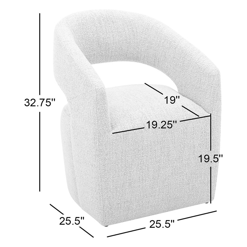 Camino Performance Fabric Rolling Arm Chair, Off White Boucle