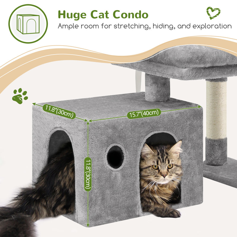 CT33F Small Cat Tree For Indoor Cats With Extra-Large Padded Platform And Spacious Condo For Senior, Adult Cats, And Kittens.