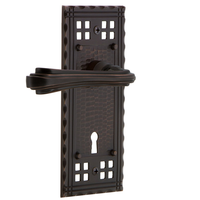 Craftsman Plate Passage (Hall & Closet) with Decorative Keyhole and Fleur Lever, 2.75", Timeless Bronze