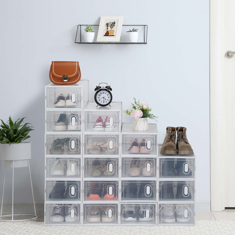 Ensemble de 18 boîtes à chaussures pour chaussures empilables en plastique transparent