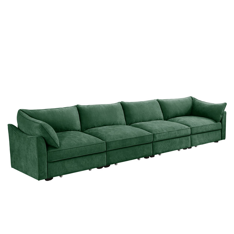 Chenille Sectional Sofa Couch, Green Chenille