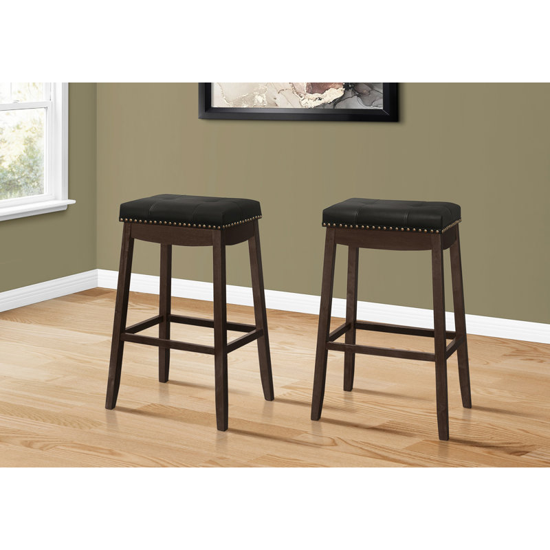 Tabouret de bar, ensemble de 2, hauteur de bar, siège de selle, bois, aspect cuir, transitionnel, Siège gris / cadre blanc