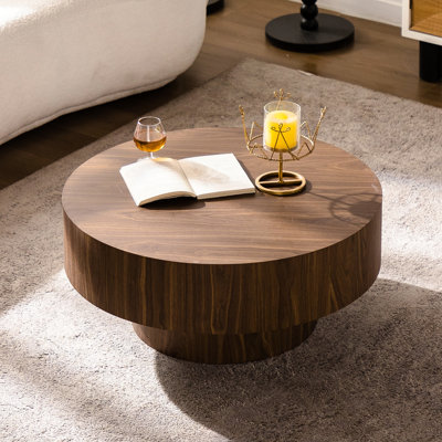 Table basse ronde en noyer de 29,72 pouces, conçue pour le salon, la chambre à coucher, le bureau - conception simple, support stable, table imperméable de couleur, pouces, matériau principal, facile à nettoyer, installation rapide