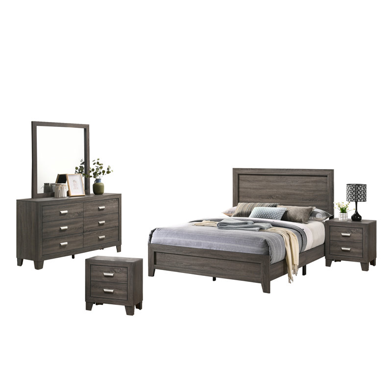 Ensemble de chambre à coucher standard 5 pièces Anastasia, Très grand californien, Gris