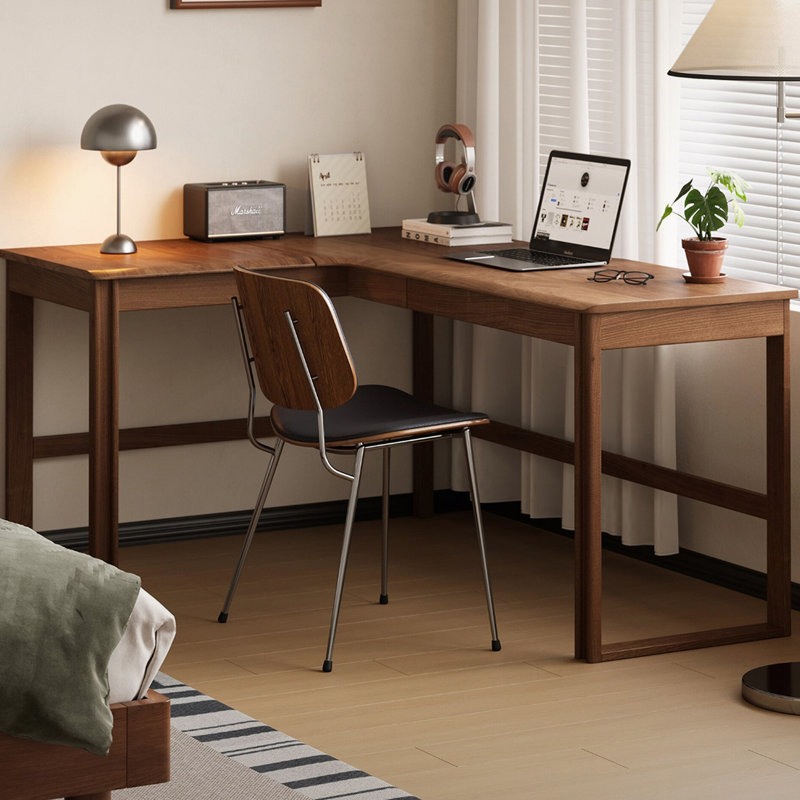 Bureau en bois d'hévéa durable en L, 29.52" H x 62.99" W x 47.24" D, Right Hand Return