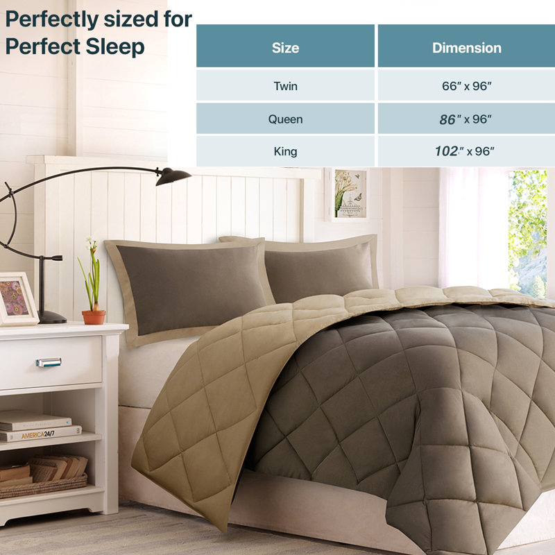 Diamond Quilting Reversible Down Alternative Comforter Set, Brown, Queen 