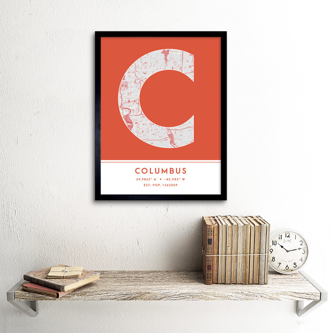 Columbus City Map Columbus Orange - Single Picture Frame Typography