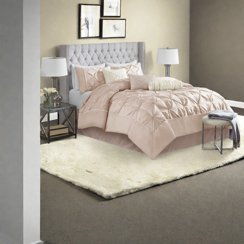 Elegant Blush Bedding Sets With Polyester Tufted Design, King