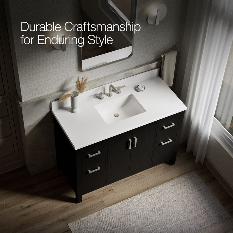 Kresla 48 In. Bathroom Vanity Cabinet With Sink And Quartz Top, Black Oak