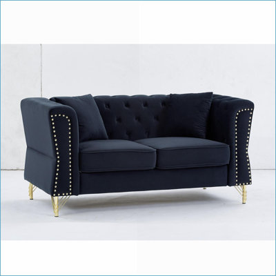 Canapés-lits, canapé capitonné 2 places en velours beige avec garniture cloutée Chesterfield Pieds en métal pour le bureau de la chambre à coucher du salon | Velours | Capitonné