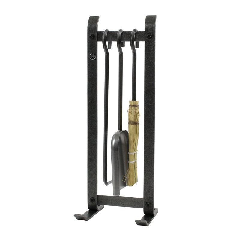 Compact Hammered Steel Fireplace Tool Set with Stand