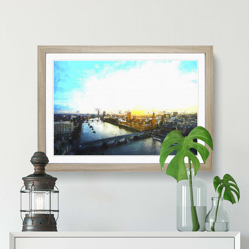 Big Ben And The London Skyline - Single Picture Frame Painting, 45cm H x 63cm W x 2cm D, Oak Framed