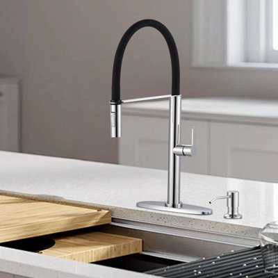 Robinet de cuisine escamotable à 2 fonctions en acier inoxydable avec distributeur de savon 17 oz