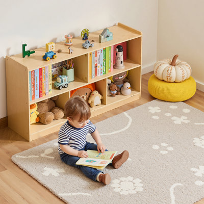 Toy Storage Organizer 2-Tier Cabinet 5 Section Cubbies for Home School Brown
