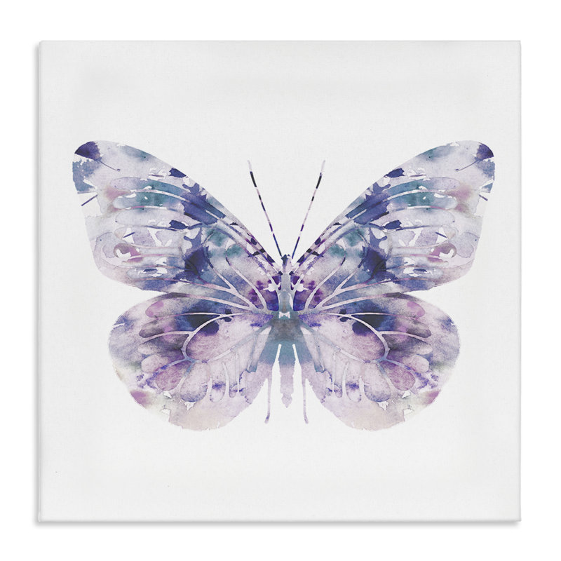 Effet aquarelle galet délicat mauve papillon par Leah Straatsma - Peinture, H 17 po x l 17 po