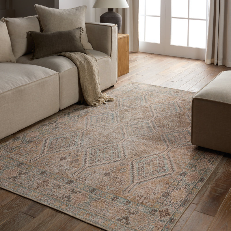 Bungalow Rose Charleton Performance Washable Trellis Brown/Tan Area Rug, Runner 3'9" x 8'