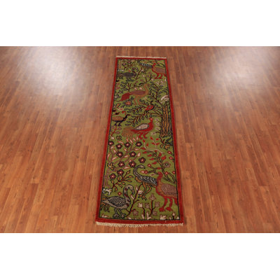 Tapis de couloir vert animaux à motif d'animaux indiens Ziegler 3 x 8