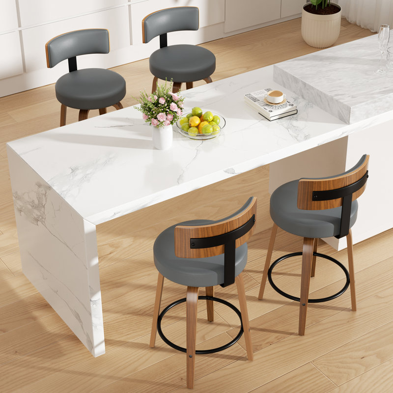 Chic Swivel Leather Upholstered Bar Stool For Ultimate Comfort And Style, 4, Dark Gray
