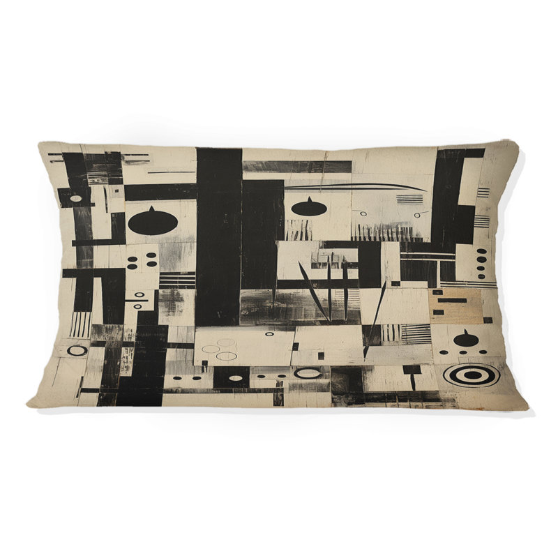 Coussin décoratif à imprimé géométrique noir et blanc Urban Wisdom