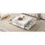 Table basse carrée avec texture en marbre et tiroirs, blanc doux, 43 po, base de rangement flottante moderne