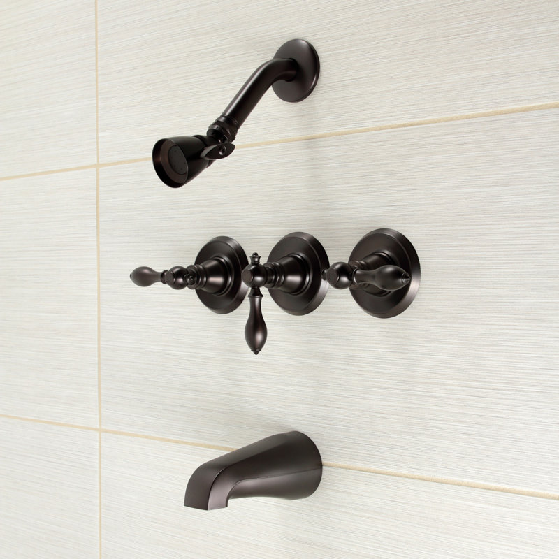 Kingston Brass American Classic Triple-Handle Tub and Shower Faucet, Brushed Nickel