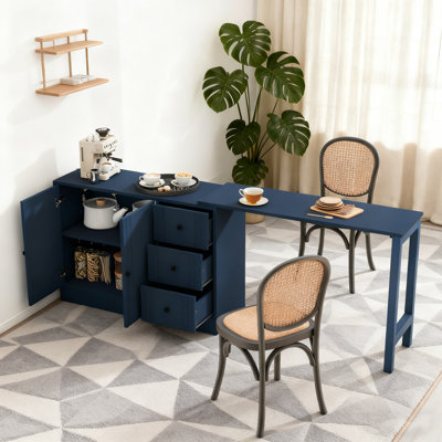 Wooden Sideboard with Extendable Table, Multifunctional Storage Cabinet with 2 Doors and 3 Drawers, for Living Room, Study, Foyer and Kitchen