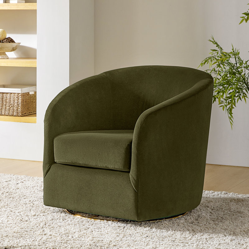 Holden 31.5" Wide Velvet Swivel Barrel Chair, Moss
