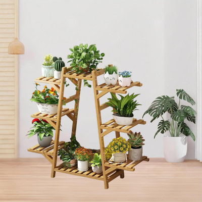 8 Tier Bamboo Plant Shelf Stand for Indoor and Outdoor