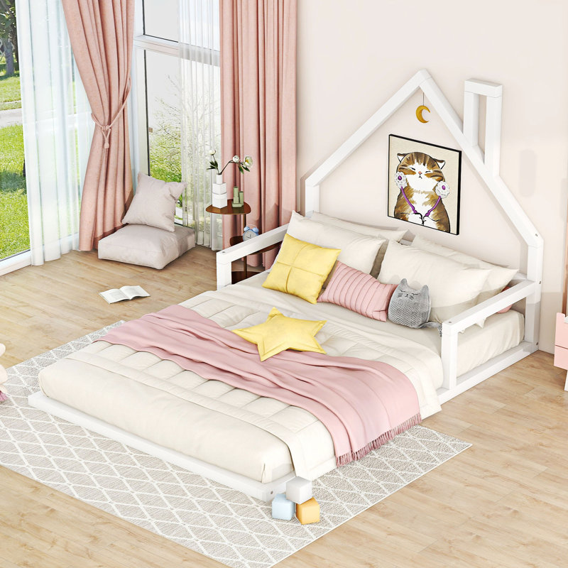 Lit en bois massif, Blanc, Double