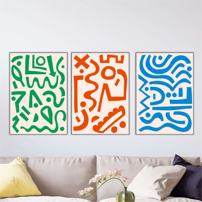 3-Piece Geometric Abstract MDF Wall Art Set – Multicolor