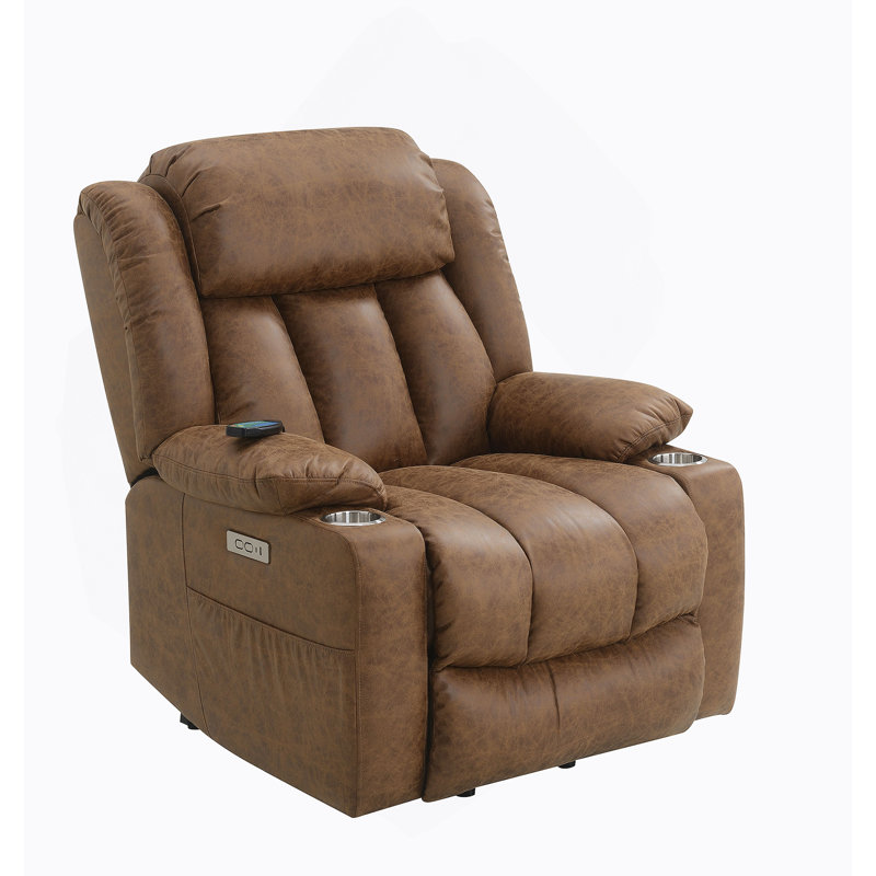 Fauteuil inclinable électrique en cuir Pacay Brown Aire Power avec fonction de levage, de chauffage et de massage, Brun