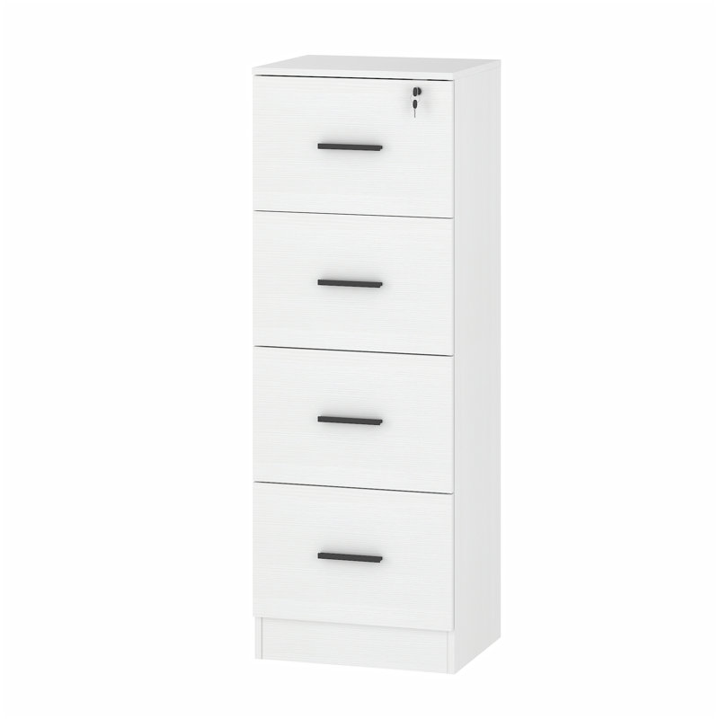 Latitude Run® File Cabinet, 4 Drawer Wood Lateral Filing Cabinet With Lock OLFC008, Ivory White
