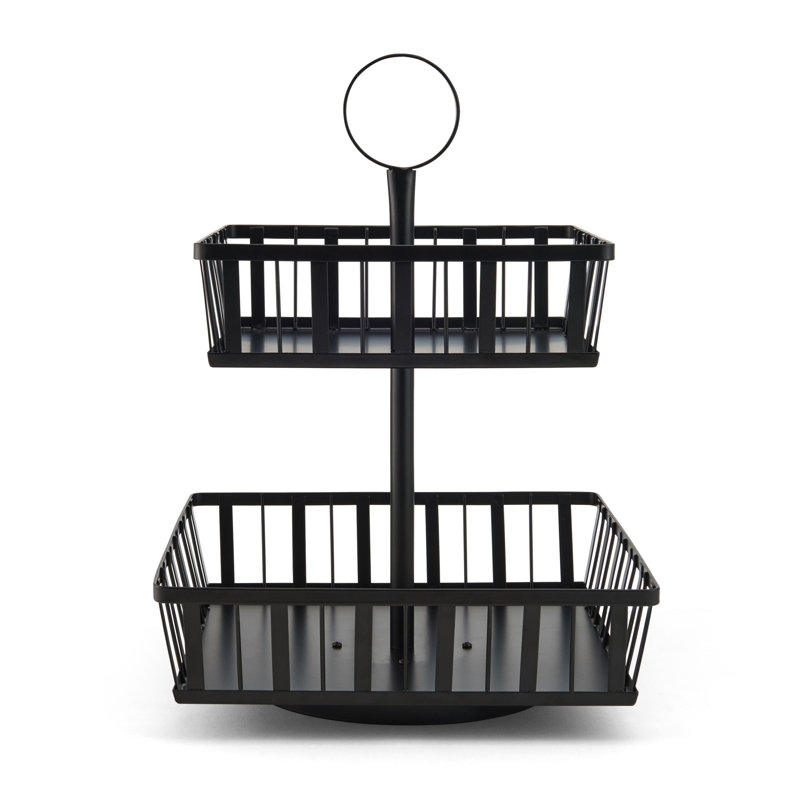 Black Handcrafted Carbon Steel Rotating 2-Tier Spice Rack