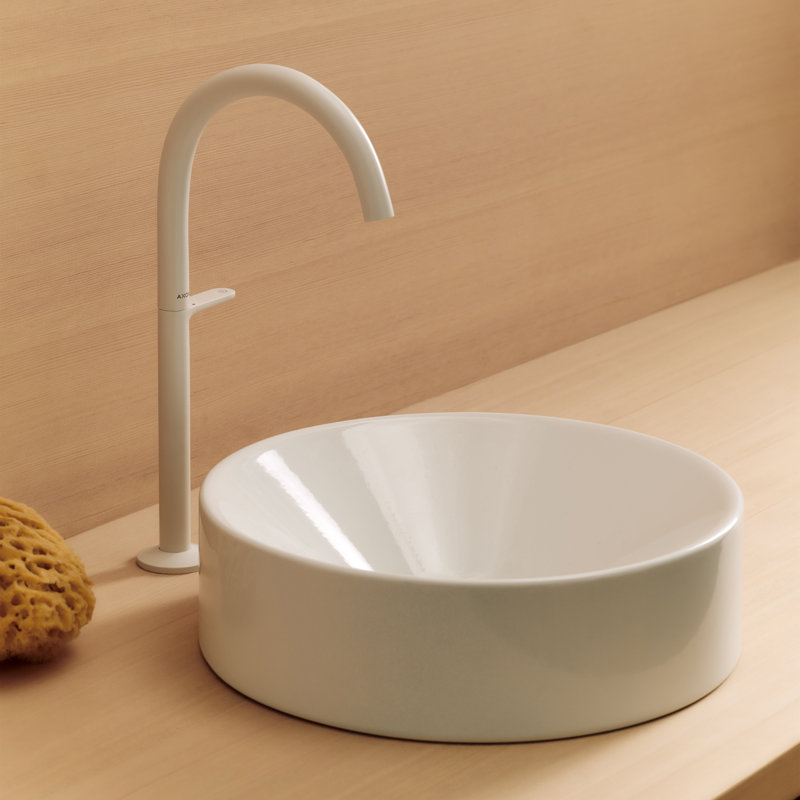 One 13.875" Height Single Hole Bathroom Sink Faucet, Matte White