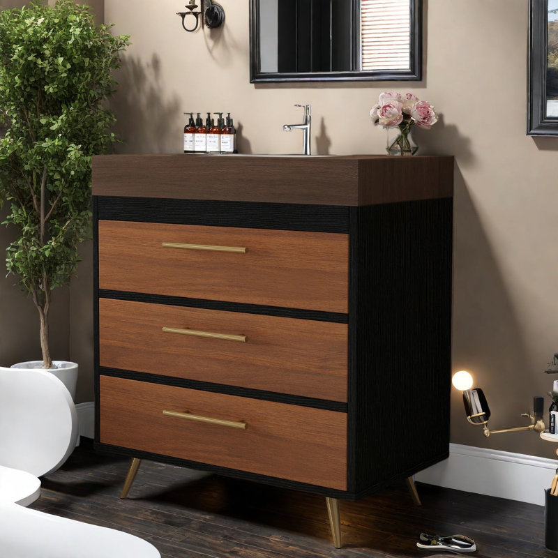 Meuble-lavabo moderne avec lavabo en céramique et plateau en pierre durable