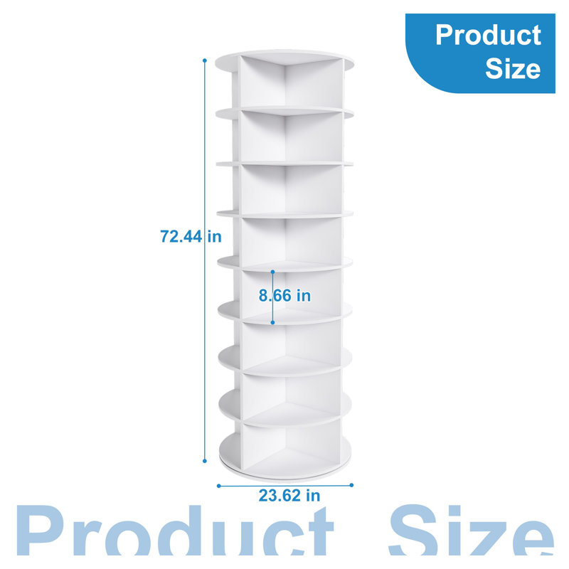 8-Tier Rotating Shoe Rack Tower - 360° Revolving Shoe Organizer, Free Standing Space Saving Design Holds 32 Pairs, White PVC Shoe Storage for Closet & Entryway
