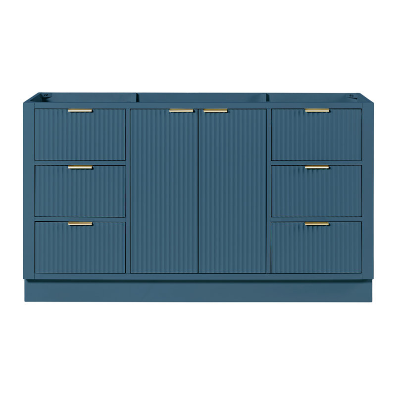 Base de meuble-lavabo simple 60 po en bois massif Haun, Bleu rétro