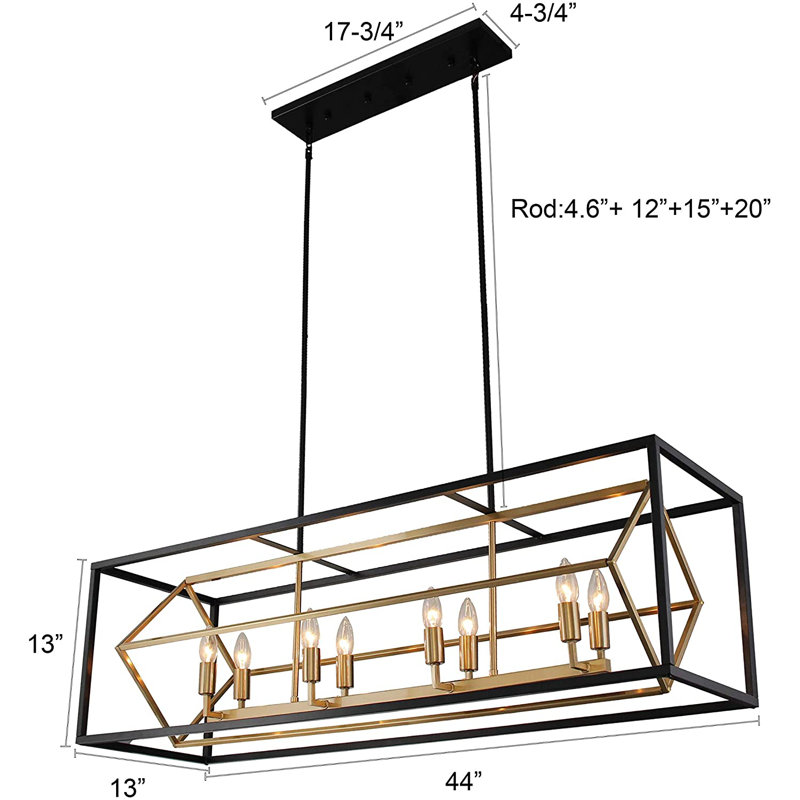 Guzik 8-Light Rectangular Metal Chandelier, Brass