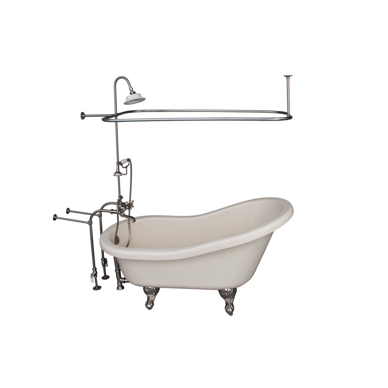 60'' x 30'' Soaking Acrylic Bathtub with Faucet, Brushed Nickel, Bisque