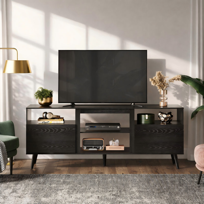 Meuble télé pour téléviseur de 65 po ou moins Lorccan, centre de divertissement avec tablette réglable et armoires de rangement, console média en bois pour le salon et la chambre à coucher
