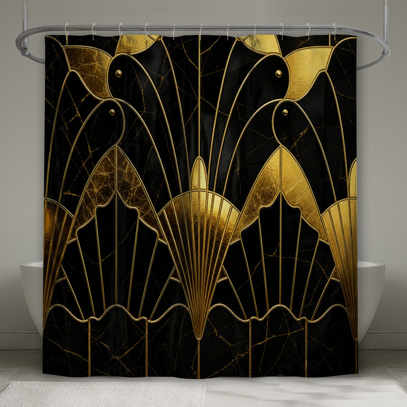 Rideaux de douche dorés Art Deco, L 70 po x H 84 po