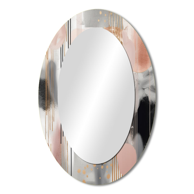 Rayures et lignes roses Modern Art II - miroir mural ovale moderne rose, 36 po x 24 po