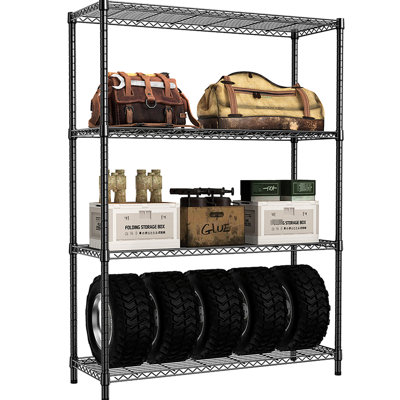 1400 Lbs Adjustable 4 Tier Metal Shelf For Garage College Dorm Office Storage, Black, 15.8" X 45.8"x 59.4", Carbon Steel Unit Kitchen Office, Capacity, 15.8"d 45.8"w