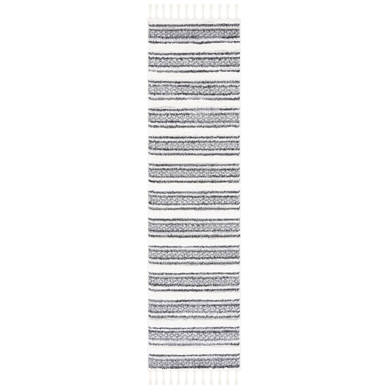 Moroccan Tassel Shag Performance Striped Rug, Runner 2'3" x 8'