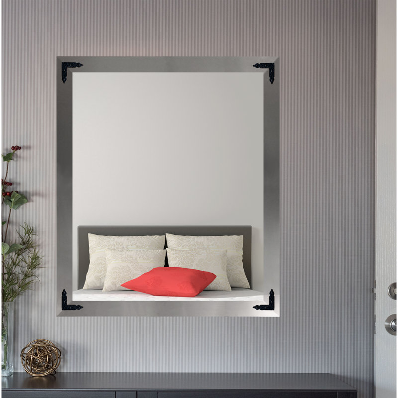 Heavner Flat Wall Mirror, Black, 39.5" H x 35.5" W