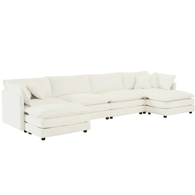 Canapé modulaire en forme de U, chenille blanche et double repose-pieds supplémentaire pour le revêtement en U de loisirs, confort accru