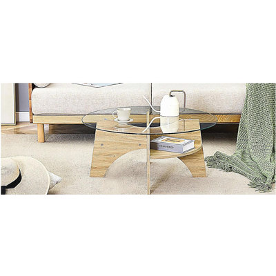 Table basse ronde en verre trempé - 31,5 po de diamètre, conception multifonctionnelle. Conception de piédestal en forme de ventilateur. Plateau de table en verre trempé rond. Convient pour les salles à manger, les salons, les bureaux et plus encore.